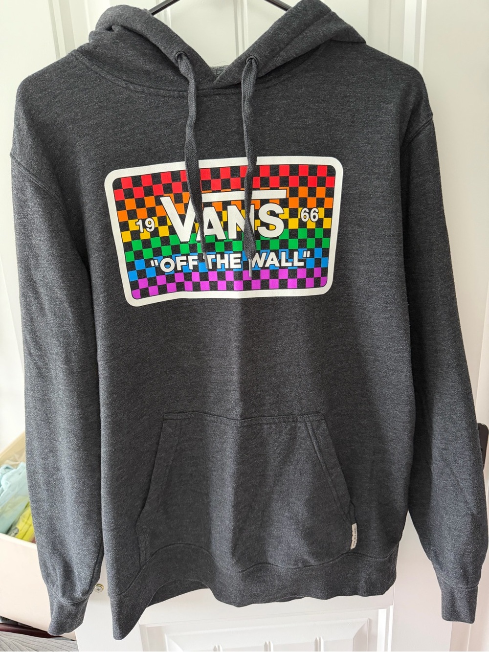 Vans Dark Gray Hoodie with Rainbow Checker Logo